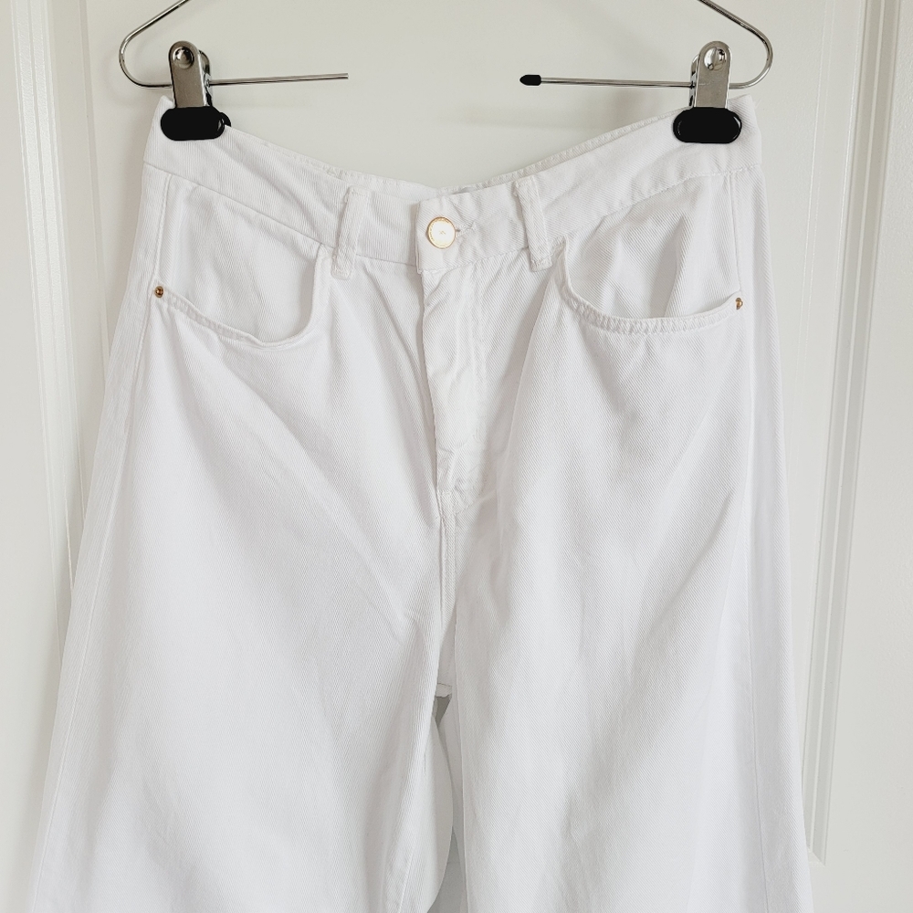 Zara 1975 Crisp White Cropped Ankle-length Denim Jeans Sz US 6 / EU 38 - Picture 6 of 11